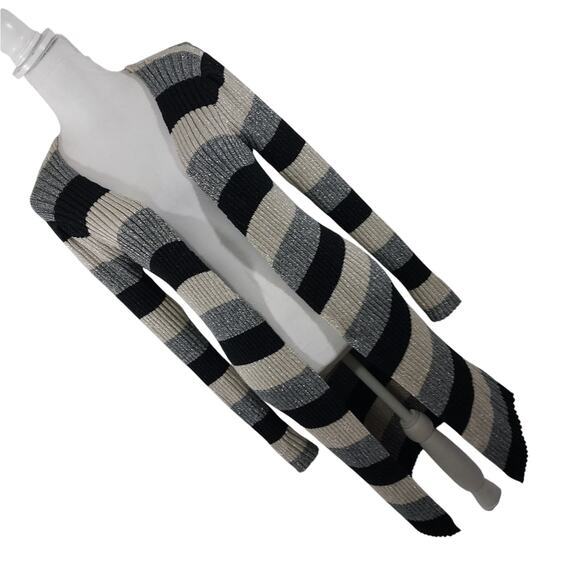 VENUS! BLACK/GRAY/SILVER METALLIC RIBBED KNIT DUSTER LENGTH CARDI SWEATER! SZ S - Picture 1 of 13